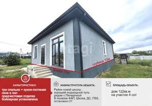 Дом 122м², 1-этажный, участок 4 сот.