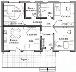 Дом 102м&sup2;, 1-этажный, участок 5 сот.  