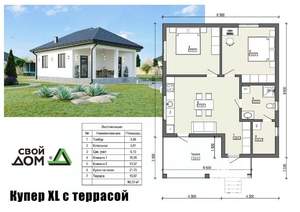 Коттедж 80м&sup2;, 1-этажный, участок 5 сот.  