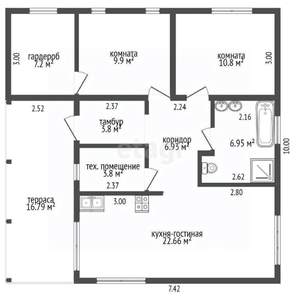 Дом 92м&sup2;, 1-этажный, участок 4 сот.  