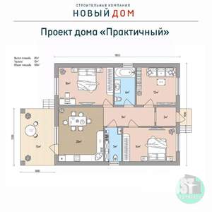 Дом 100м&sup2;, 1-этажный, участок 6 сот.  