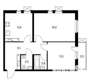 2-к квартира, на длительный срок, 58м2, 18/25 этаж