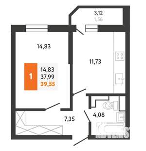 1-к квартира, на длительный срок, 39м2, 2/16 этаж