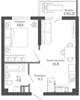 1-к квартира, на длительный срок, 39м2, 14/21 этаж