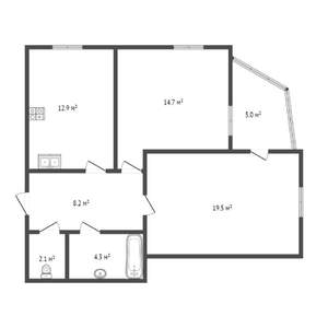 2-к квартира, на длительный срок, 63м2, 6/9 этаж