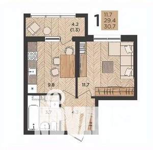 1-к квартира, на длительный срок, 31м2, 6/24 этаж