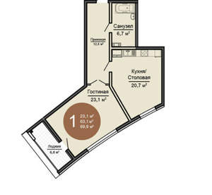 1-к квартира, на длительный срок, 63м2, 4/19 этаж
