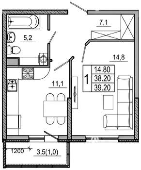 1-к квартира, на длительный срок, 40м2, 21/21 этаж