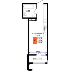 Студия квартира, вторичка, 30м2, 8/8 этаж