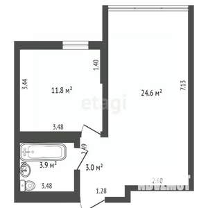 1-к квартира, вторичка, 43м2, 8/21 этаж