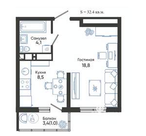 1-к квартира, вторичка, 32м2, 19/24 этаж