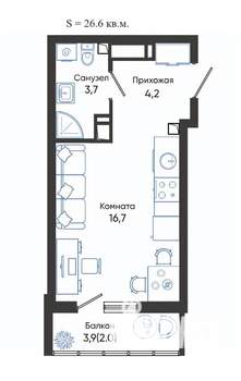 Студия квартира, вторичка, 27м2, 23/24 этаж