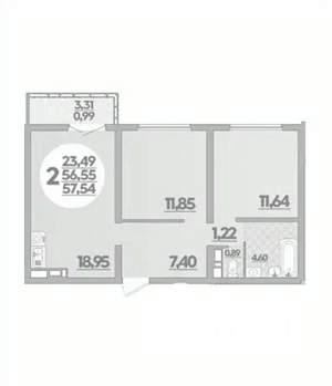 2-к квартира, вторичка, 58м2, 12/16 этаж