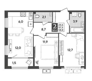 2-к квартира, вторичка, 58м2, 3/13 этаж