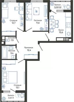 3-к квартира, вторичка, 69м2, 23/24 этаж