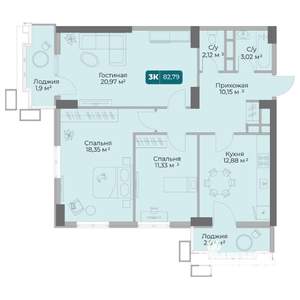 3-к квартира, вторичка, 83м2, 13/17 этаж