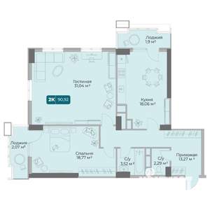 2-к квартира, вторичка, 91м2, 4/17 этаж