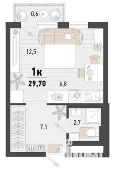 1-к квартира, строящийся дом, 30м2, 4/15 этаж