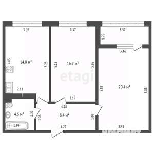 2-к квартира, вторичка, 65м2, 13/19 этаж