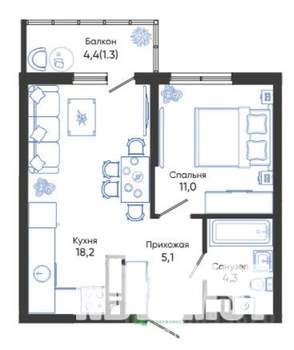 1-к квартира, вторичка, 40м2, 8/24 этаж