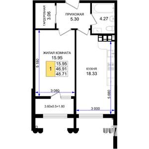 1-к квартира, вторичка, 49м2, 4/8 этаж