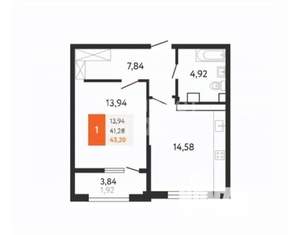 1-к квартира, вторичка, 43м2, 7/24 этаж