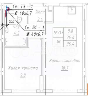 1-к квартира, вторичка, 36м2, 1/15 этаж
