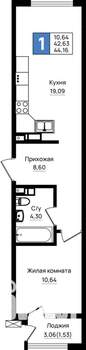 1-к квартира, вторичка, 44м2, 8/9 этаж