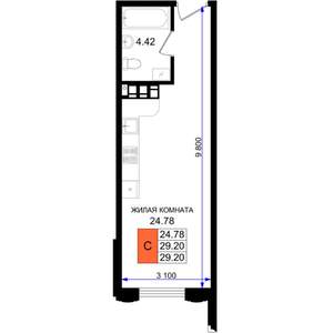 Студия квартира, строящийся дом, 29м2, 3/8 этаж