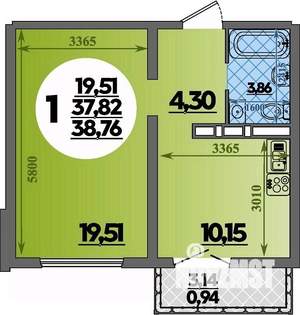 1-к квартира, строящийся дом, 39м2, 8/16 этаж