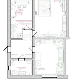 2-к квартира, вторичка, 61м2, 1/4 этаж