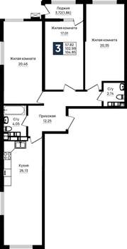 3-к квартира, вторичка, 105м2, 12/18 этаж