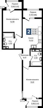 2-к квартира, вторичка, 63м2, 8/9 этаж