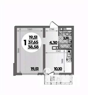 1-к квартира, вторичка, 39м2, 12/16 этаж