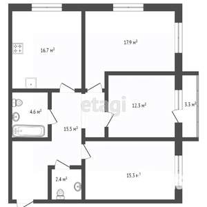 3-к квартира, вторичка, 82м2, 10/19 этаж