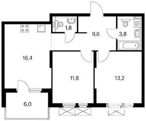 2-к квартира, вторичка, 61м2, 13/15 этаж
