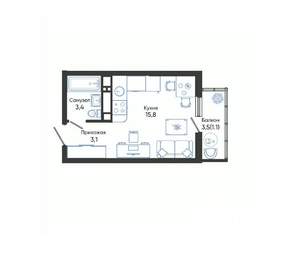 Студия квартира, вторичка, 23м2, 23/24 этаж