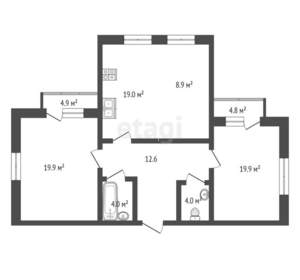 2-к квартира, вторичка, 88м2, 19/19 этаж