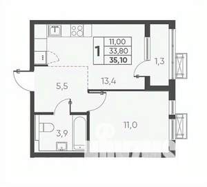 1-к квартира, вторичка, 35м2, 21/24 этаж