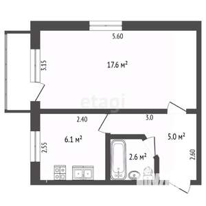 1-к квартира, вторичка, 32м2, 5/5 этаж
