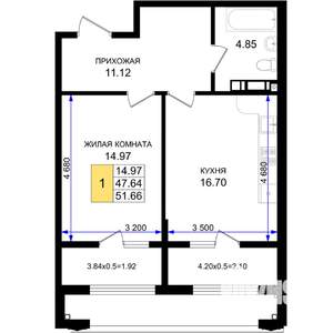 1-к квартира, вторичка, 52м2, 2/8 этаж
