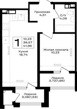 1-к квартира, вторичка, 42м2, 2/9 этаж