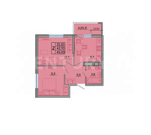 2-к квартира, вторичка, 45м2, 21/23 этаж
