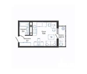 Студия квартира, вторичка, 23м2, 15/24 этаж