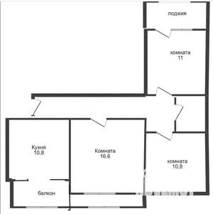 3-к квартира, вторичка, 65м2, 9/10 этаж