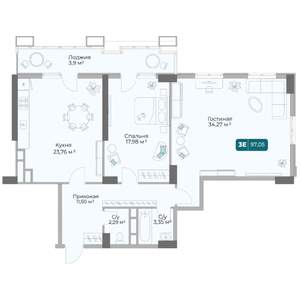 2-к квартира, вторичка, 97м2, 4/17 этаж