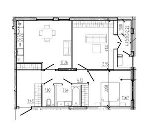2-к квартира, вторичка, 61м2, 4/18 этаж