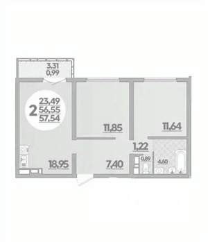 2-к квартира, вторичка, 58м2, 13/16 этаж