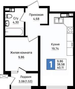 1-к квартира, вторичка, 40м2, 2/9 этаж