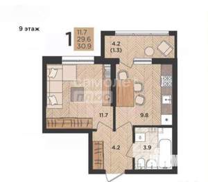 1-к квартира, вторичка, 30м2, 9/24 этаж